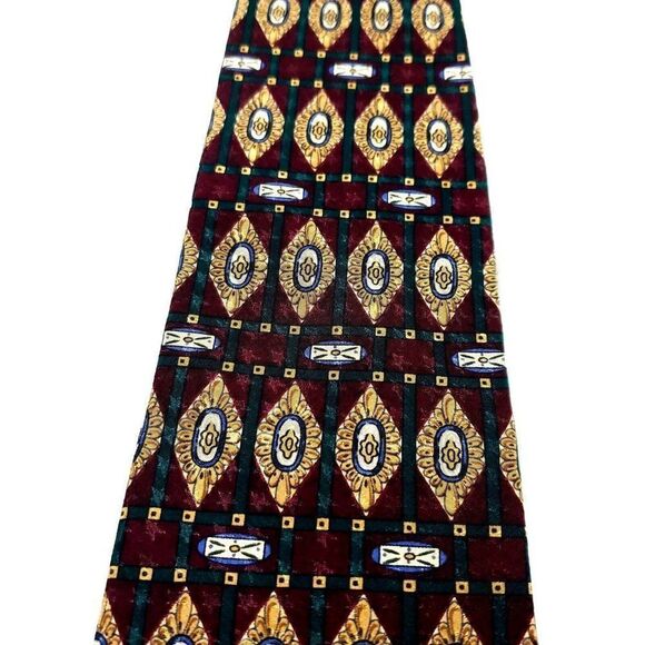 Gap Silk Tie Print Maroon Red Geometric‎ - Picture 2 of 7
